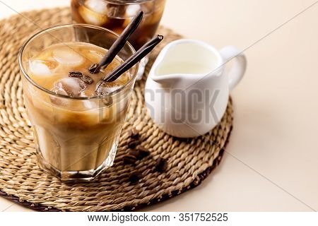Cold Coffee Drink With Ice Iced Black Coffee Glass Of Refreshing Summer Drink Hirizontal Above