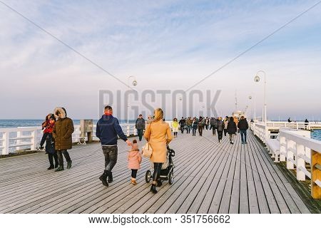 Sopot Pier Molo In The City Of Sopot, Poland February 9, 2020. Cold Winter Day On Famous Old Wooden 