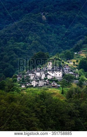 Ancient Village Of Corippo Situated Near Lavertezzo On A Hill Surrounded By Forest And Mountains In 