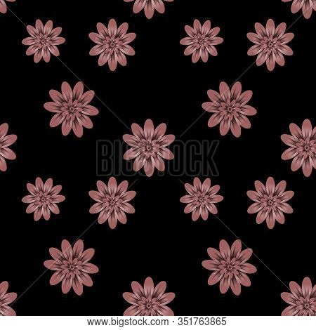 Seamless Repeat Pattern With Cocoa Flowers On Black Background. For Drawn Fabric, Gift Wrap, Wall Ar