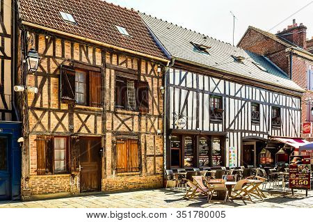 Beauvais, France - July 08, 2019: 27 June Street, Street Passing On The Site Of Old Roman Road. Beau