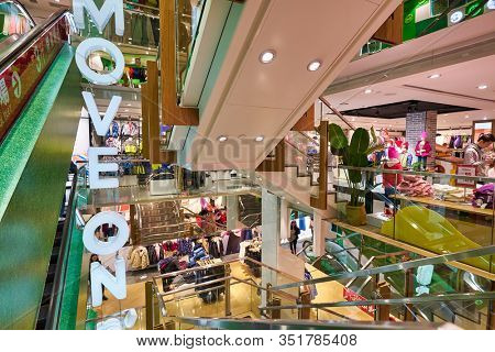 HONG KONG - JANUARY 22, 2019: interior shot of Bossini shop. Bossini International Holdings Limited and its subsidiaries is an apparel brand owner, retailer and franchiser, headquartered in Hong Kong.