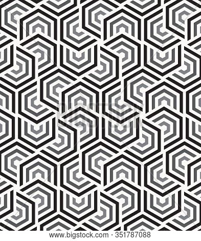 Geometric Vector Pattern, Repeating Stripe Line On Hexagon Shape. Pattern Clean For Wallpaper, Print