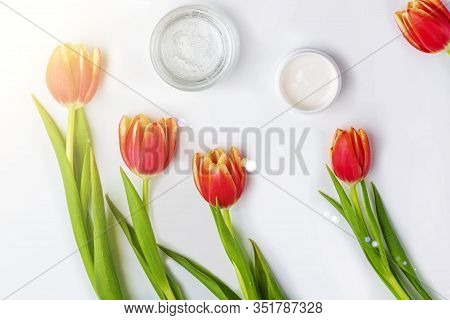 Natural Organic Homemade Cosmetics Concept. Skin Care, Remedy And Beauty Products: Containers With C