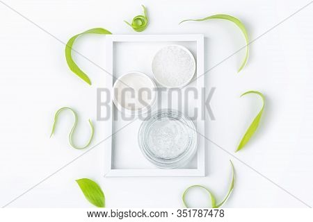 Natural Organic Homemade Cosmetics Concept. Skin Care, Remedy And Beauty Products: Containers With C