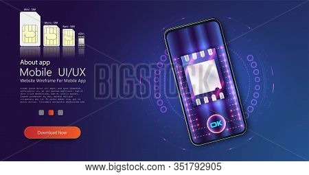 Sim Card Chip Sign. Embedded Esim Concept. New Mobile Communication Technology. Futuristic Projectio
