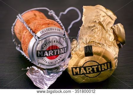 Tambov, Russian Federation - February 14, 2020 Martini Prosecco Cork, Foil And Muselet With Cap On B