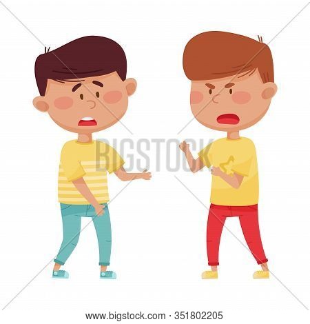Little Boy With Angry Face Shouting At His Agemate Vector Illustration