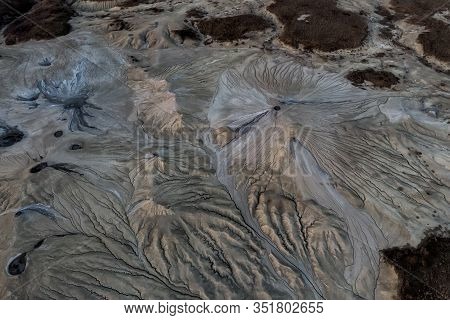 Beautiful Aerial View Of A Lunar Landscape  Over The Muddy Volcanoes, Paclele, Berca, Buzau County, 