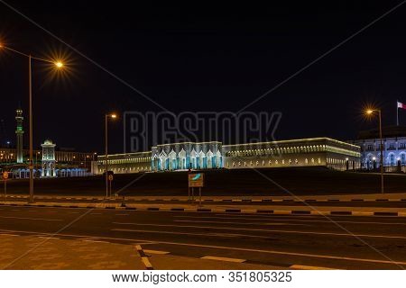 Doha Qatar Parliament Night View Beautyful Arcitaxture, This Photo Was Shot At Night Date Of  18-jan