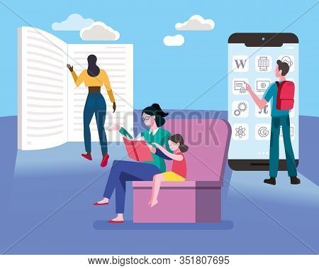 Online And Ofline Education Vector Concept Illustration. Acquiring Skills, Path To Success. Levels O