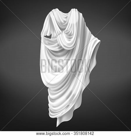 Roman Toga Isolated On Black Background. Ancient Rome Male Citizens Outerwear Made Of White Piece Of