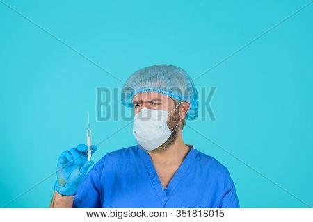 Injection. Vaccination For People. Doctor With Syringe Preparing For Injection. Doctor Warns About N
