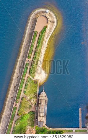 Embankment In The Mezhigorye National Park, Drone View.