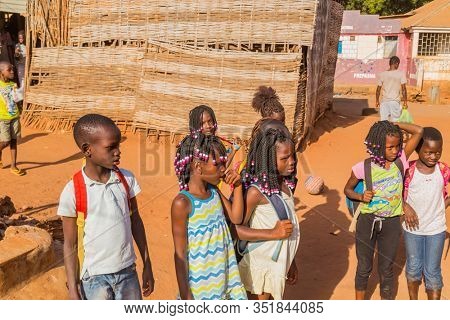 Bissau, Guinea-Bissau - January 5, 2020: group of African Kids at school, in rural Guinea-Bissau