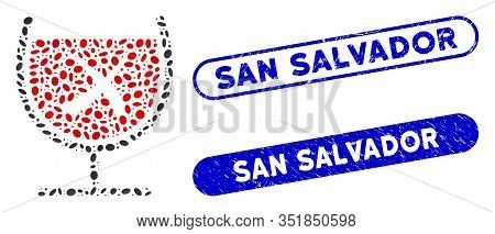 Mosaic No Wine Drinking And Rubber Stamp Seals With San Salvador Caption. Mosaic Vector No Wine Drin