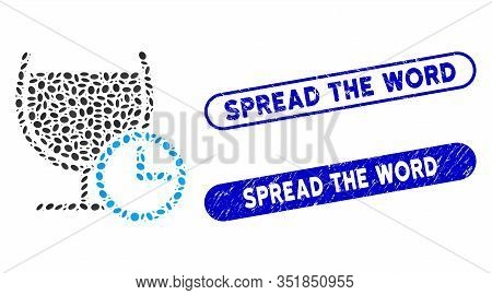 Collage Time To Drink And Grunge Stamp Seals With Spread The Word Text. Mosaic Vector Time To Drink 