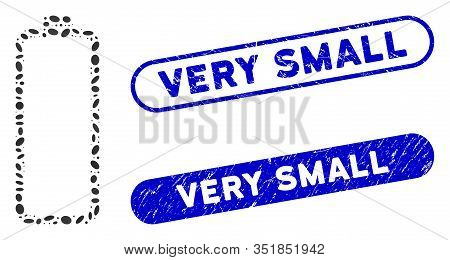 Collage Empty Battery And Grunge Stamp Seals With Very Small Phrase. Mosaic Vector Empty Battery Is 