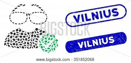 Mosaic For Clevers And Distressed Stamp Seals With Vilnius Text. Mosaic Vector For Clevers Is Design