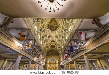 New Orleans, Louisiana, United States - October 6,2019 Altar Saint Louis Basilica Cathedral Oldest C