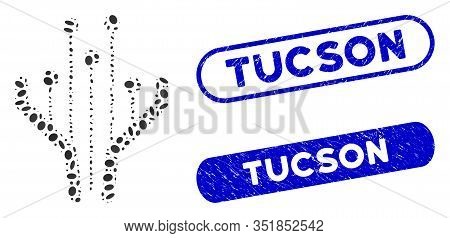 Mosaic Electronic Filter And Grunge Stamp Seals With Tucson Text. Mosaic Vector Electronic Filter Is