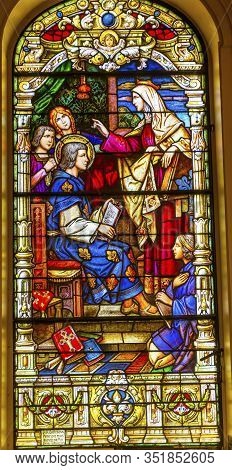 New Orleans, Louisiana, United States - October 6,2019 Queen Mother King Stained Glass Saint Louis B
