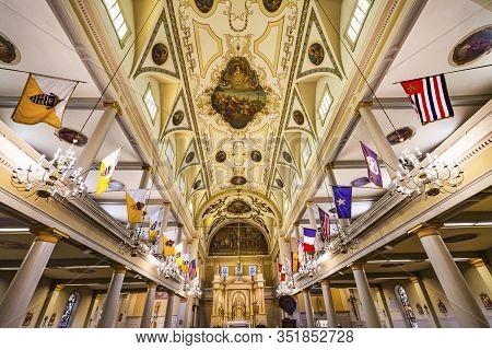 New Orleans, Louisiana, United States - October 6,2019 Altar Saint Louis Basilica Cathedral Oldest C