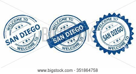 Welcome To San Diego Blue Old Stamp Sale