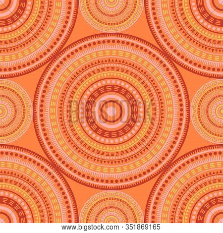 Boho Folk Motifs Seamless Pattern. Circle Medallion Mandala Geometric Tiles. Textile Print Template.