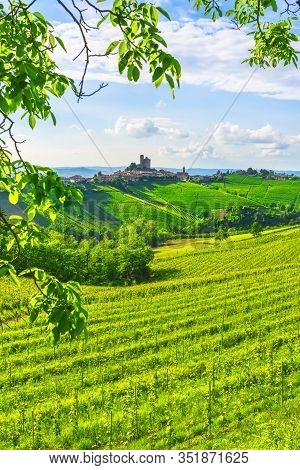 Langhe Vineyards Sunset Panorama, Serralunga D Alba, Unesco Site, Piedmont, Northern Italy Europe.
