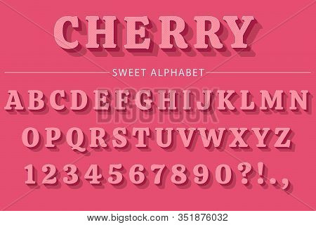 Pink 3d Alphabet Letters, Numbers And Symbols. Modern And Sweet Typography . Vector
