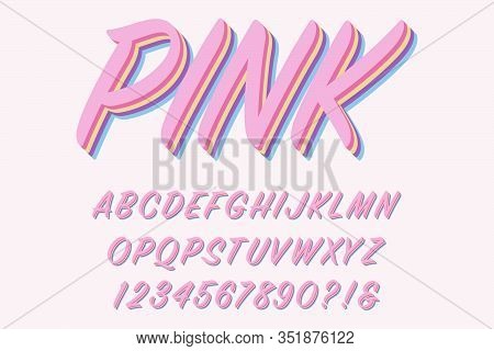 Modern 3d Pink Alphabet Letters, Numbers And Symbols. Sweet Typography . Vector