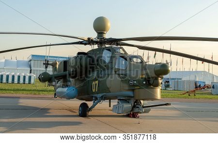 August 30, 2019. Zhukovsky, Russia. Russian Attack Helicopter Mil Mi-28 At The International Aviatio