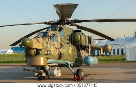 August 30, 2019. Zhukovsky, Russia. Russian Attack Helicopter Mil Mi-28 At The International Aviatio