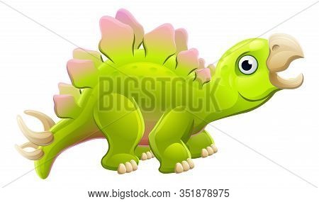A Cute Cartoon Dinosaur Stegosaurus Mascot Character Illustration