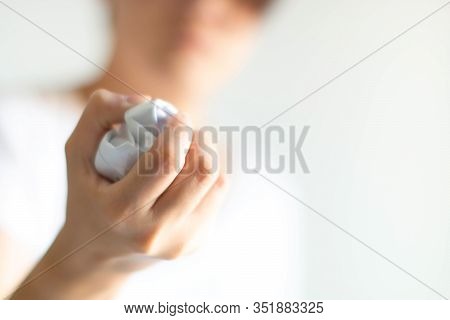 A Person Holding And Squeezing Document Paper In Close-up; Selected Focus At The Hand; With Copy Spa