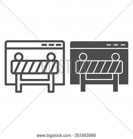 Webpage Under Construction Line And Solid Icon. Window Browser With Attention Fence. Internet Techno