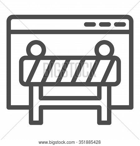 Webpage Under Construction Line Icon. Window Browser With Attention Fence. Internet Technology Vecto