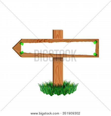 Vector Wooden Arrow Sign, Retro Billboard With Attached By Tape Paper, Blank Frame Template, Bright 