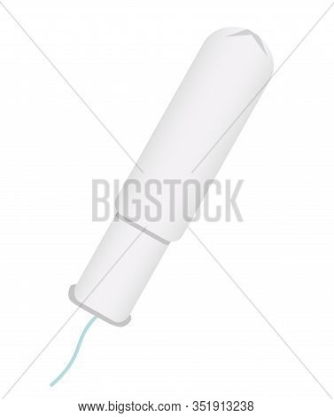 Feminine Tampon In Plastic Bag, White Tampon With Blue Thread. Tampon In Plastic Pack, Swab With App