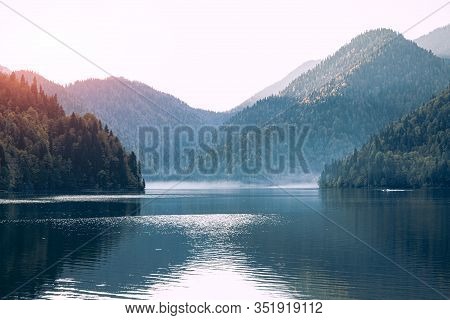 Ritsa Lake In Abkhazia Mountains Landscape Forest Travel