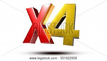 3d Illustration X4 Red Gold Isolated On A White Background.(with Clipping Path).