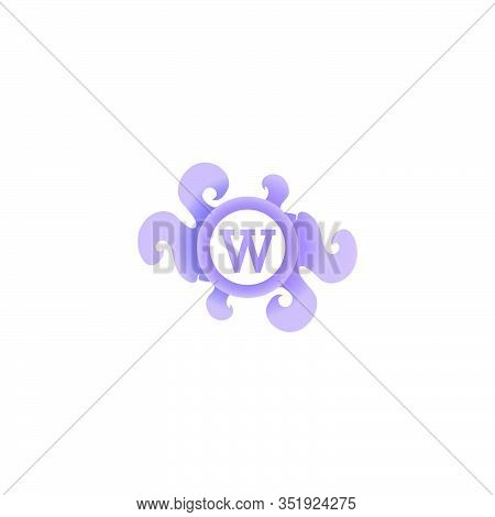 Letter W Decorative Brooch Alphabet Logo isolated on white Background. Elegant Curl & Floral Logo Concept. Luxury Tanzanite Initial Abjad Logo Design Template. Violet Gradation Color. EPS 10 File Project