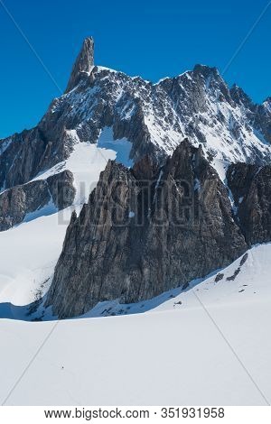 Dente Del Gigante Landscape Shooted From The Clabeway Station Of Punta Helbronner In A Sunny Day Wit