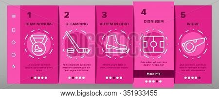 Skate Sport Equipment Onboarding Icons Set Vector. Hockey Player Brassy And Helmet, Brassy And Puck,