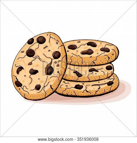 Several Short Pastry Cookies With Chocolate. Vector Illustration.