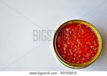 The Large Jar Of Red Caviar With The Spoon