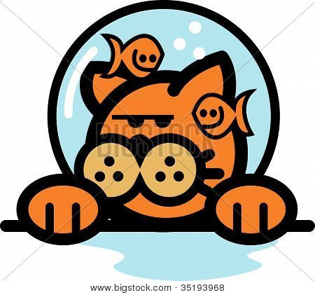 魚ボウル水族館を着て猫のクリップアート