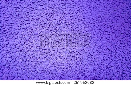 Beautiful Background Texture Of Rain Water Drops On Lilac Metal Surface. Beautiful Backgrounds. Drop