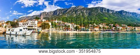 Scenic Adriatic coast of Croatia - picturesque Gradac coastal town. Dalmatia. Croatian summer holidays